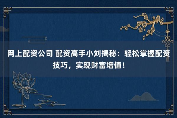 网上配资公司 配资高手小刘揭秘：轻松掌握配资技巧，实现财富增值！