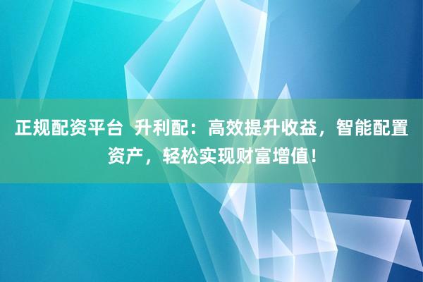 正规配资平台  升利配：高效提升收益，智能配置资产，轻松实现财富增值！