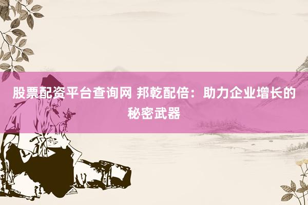 股票配资平台查询网 邦乾配倍：助力企业增长的秘密武器