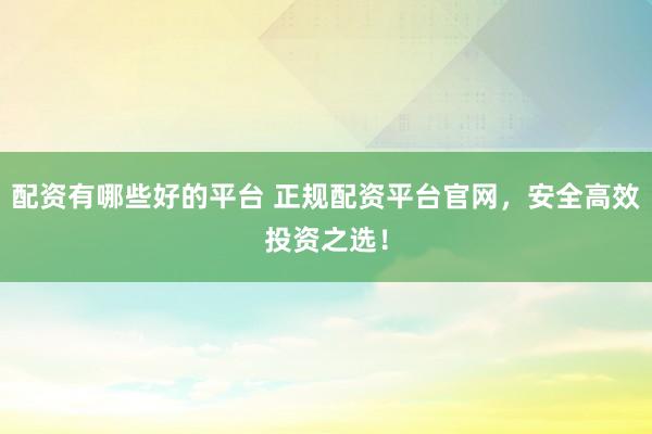 配资有哪些好的平台 正规配资平台官网，安全高效投资之选！