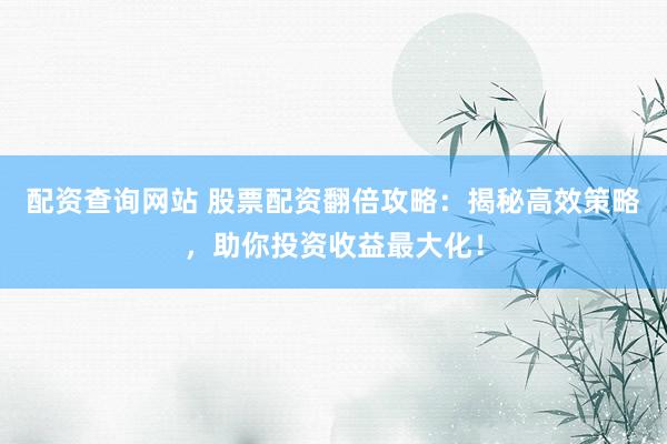 配资查询网站 股票配资翻倍攻略：揭秘高效策略，助你投资收益最大化！