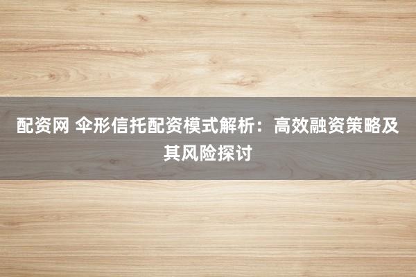 配资网 伞形信托配资模式解析:高效融资策略及其风险探讨