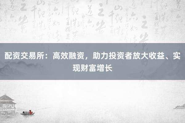 配资交易所:高效融资,助力投资者放大收益、实现财富增长