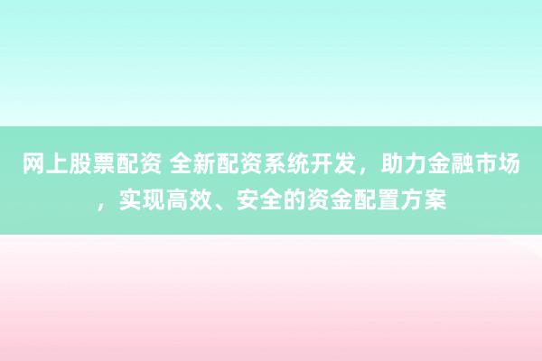 网上股票配资 全新配资系统开发，助力金融市场，实现高效、安全的资金配置方案