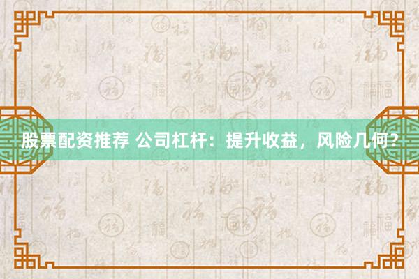 股票配资推荐 公司杠杆：提升收益，风险几何？